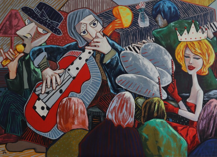 Painting titled "The double bass pla…" by Ta Byrne, Original Artwork, Oil