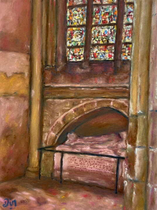 "Harmonie de roses et de bleus, cathédrale Saint-Gatien" 绘画, 15.8x11.8 in