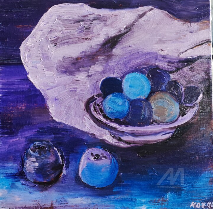 Nature morte dans les tons bleus 绘画, 15.8x15.8 in