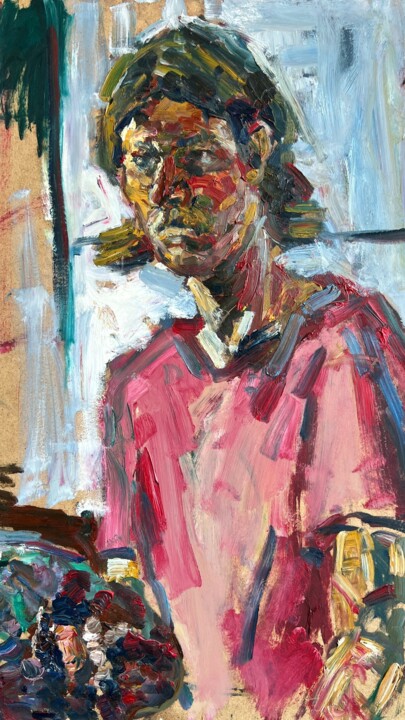 Self Portrait While Painting 绘画, 30.7x16.9 in