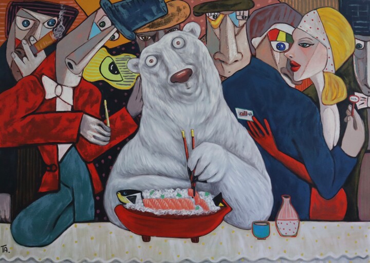 Conspirators and Sushi Bear 绘画, 51.2x70.9 in