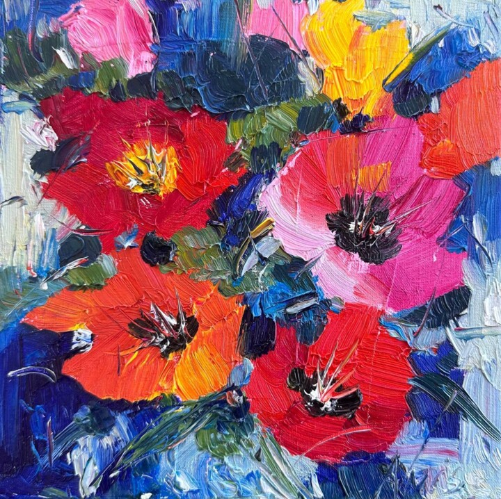 绘画 标题为“Floral Euphoria” 由Irina Anis, 原创艺术品, 油 安装在木质担架架上