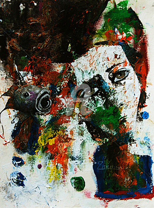 MODERN ABSTRACT EXPRESSIVE ART Mystic PORTRAIT 绘画, 8.3x6.3 in