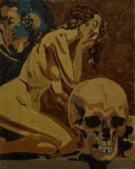 Skull at the Beach 绘画, 10x8 in