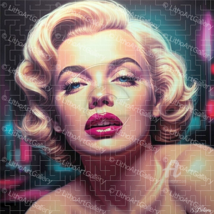 数字艺术 标题为“Portrait de Marilyn…” 由Steve Deleris, 原创艺术品, 数字油画 安装在木质担架架上