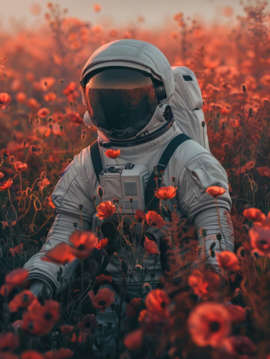 Astronaut in poppies 数字艺术