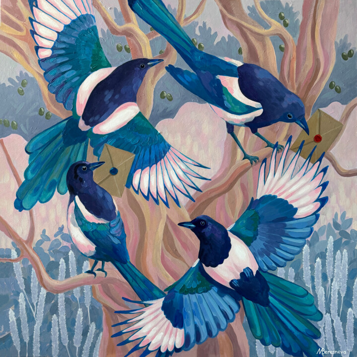 Magpie news 绘画, 39.4x39.4 in