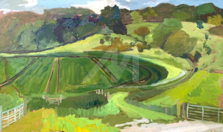 Painting titled "Spring Greens, Trey…" by Georgina Rey, Original Artwork, Oil