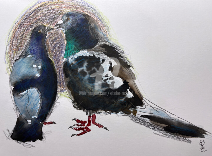 Ogu and Ita, 1 (Amsterdam, Netherlands) 绘画, 7x10 in