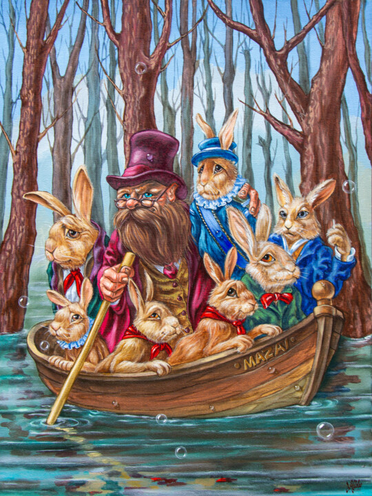 Old Mazai and the Hares 绘画, 24x17.7 in