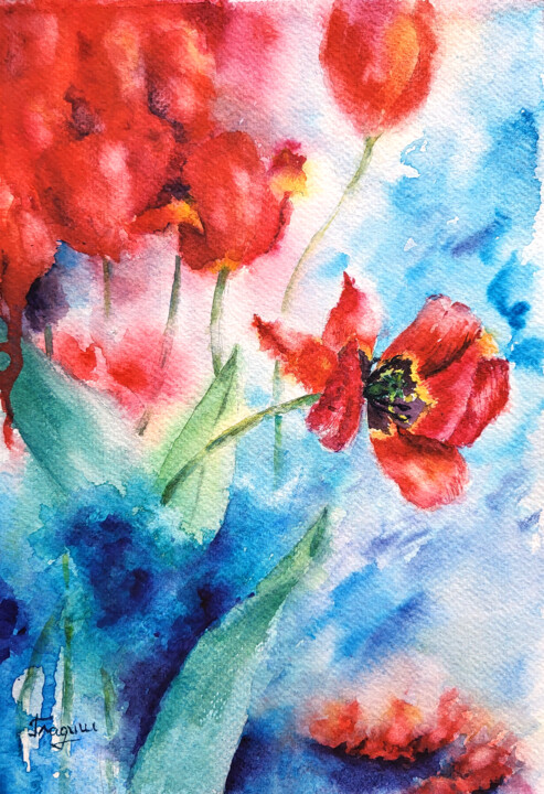 Flame of tulips 绘画, 11.8x8.3 in