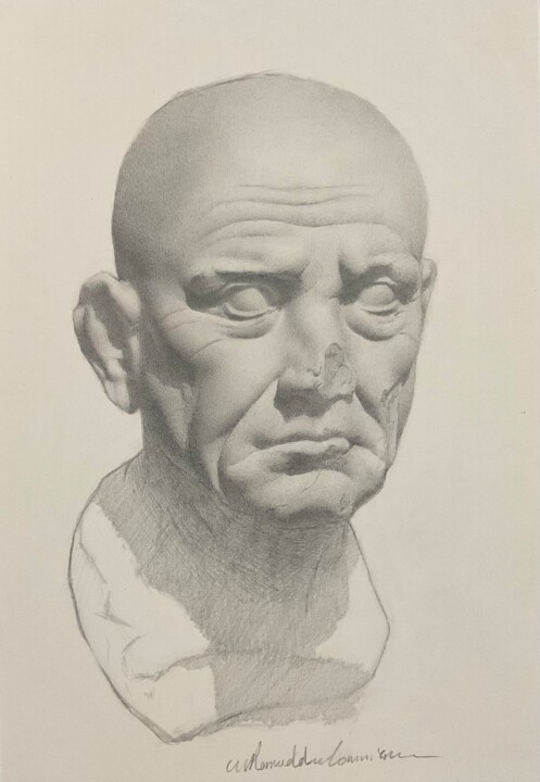 Dessin d'un buste de vieil homme, période Romaine. Drawing, 10.2x7.1 in
