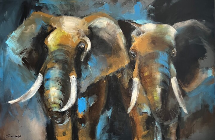 Elephants Blue 绘画, 39.4x59.1 in