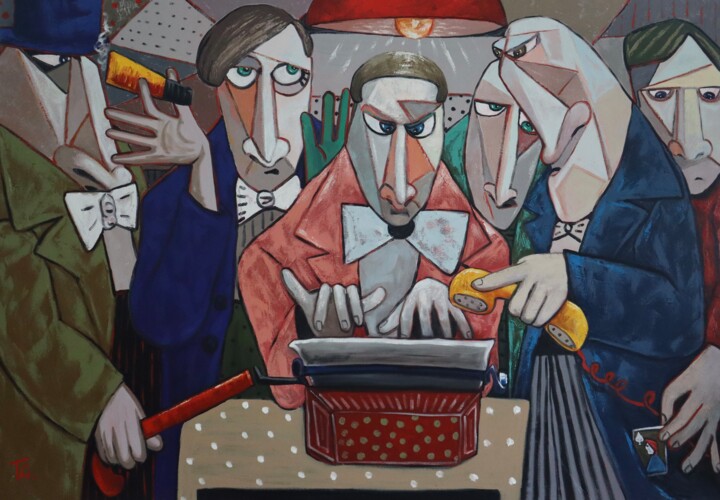 Painting titled "Conspirators plotti…" by Ta Byrne, Original Artwork, Oil