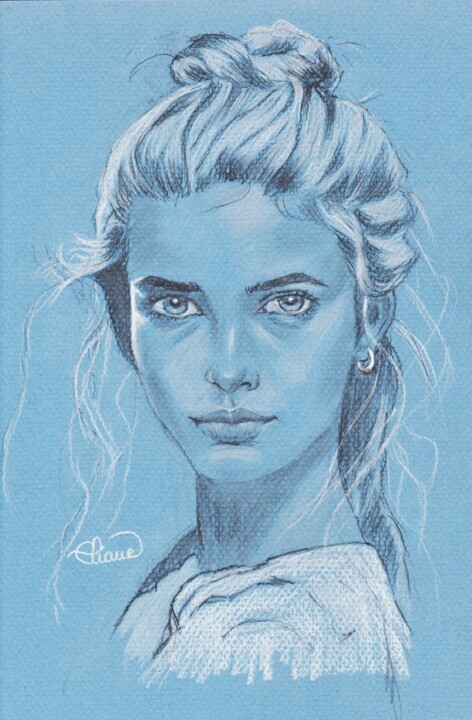 Jeune fille sur Fond bleu 图画, 11.4x8.3 in