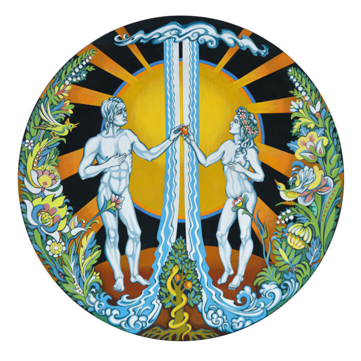 Ukrainian Adam and Eve Pittura, 13,4x13,4 in