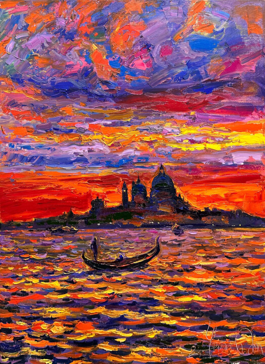 Malerei mit dem Titel "Ivening in Venice" von Andrey Chebotaru, Original-Kunstwerk, Öl