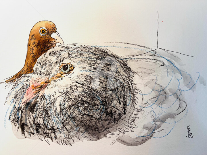 Robbie and Sienna, 3 (Original) (California, USA) 绘画, 7x10 in