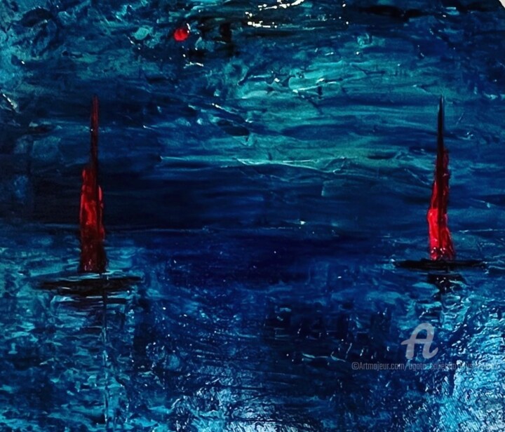 Peinture intitulée "LA LUNE ROUGE" par Agata Caliendo - Krystkowiak, Œuvre d'art originale, Acrylique