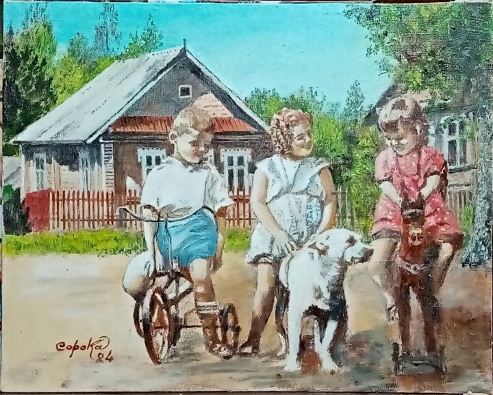 Крестьянские детки 绘画, 15.8x19.7 in