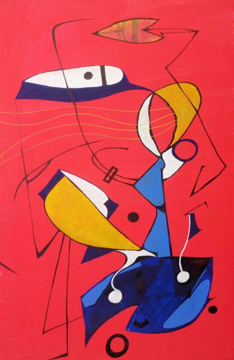 Peinture intitulée "Red composition. In…" par Nadezda Baruns, Œuvre d'art originale, Acrylique Monté sur Châssis en bois