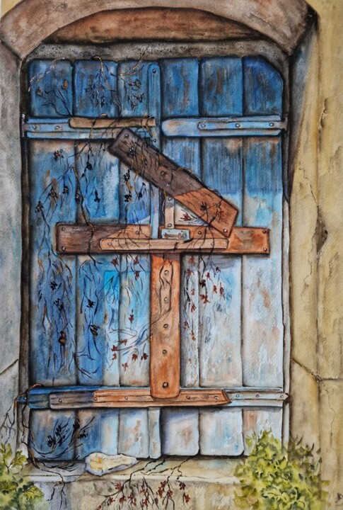 Maison's antique doors 绘画, 21.3x14.4 in