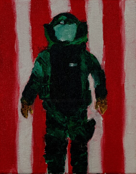 Green Bomb Suit on Flag 绘画, 10x8 in