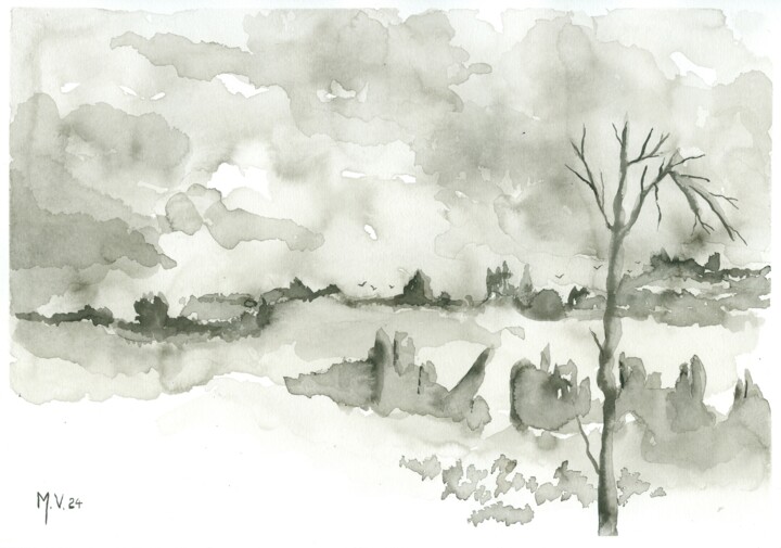 图画 标题为“Paysage probable” 由Michel Van Den Bogaerde, 原创艺术品, 墨