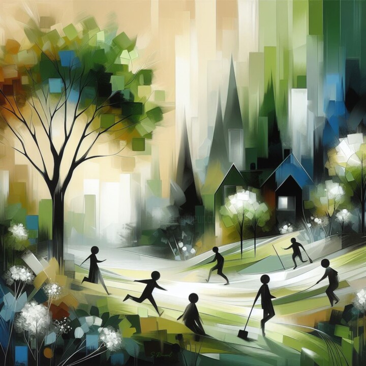 绘画 标题为“Spring playground” 由Stéphanie Roussel, 原创艺术品, 喷枪 安装在木质担架架上