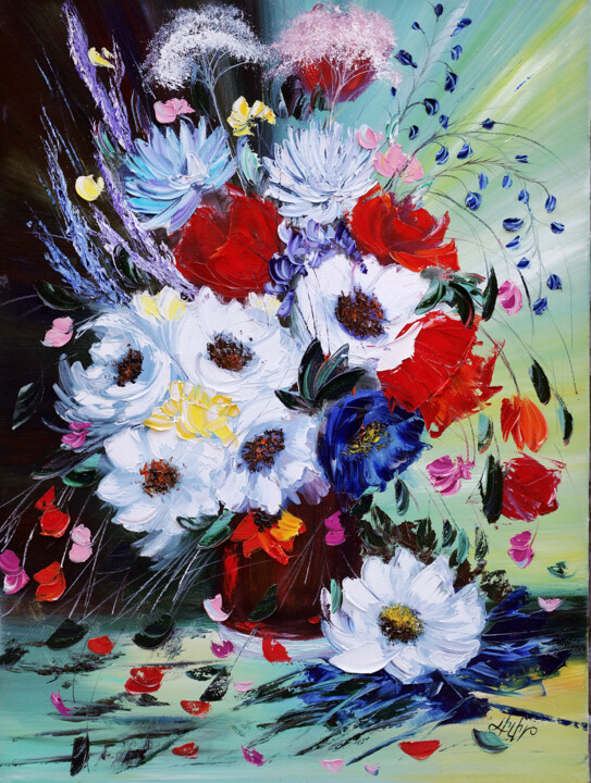 Malerei mit dem Titel "Blossoms of the Mea…" von Lilith Tonakanyan, Original-Kunstwerk, Öl Auf Keilrahmen aus Holz montiert