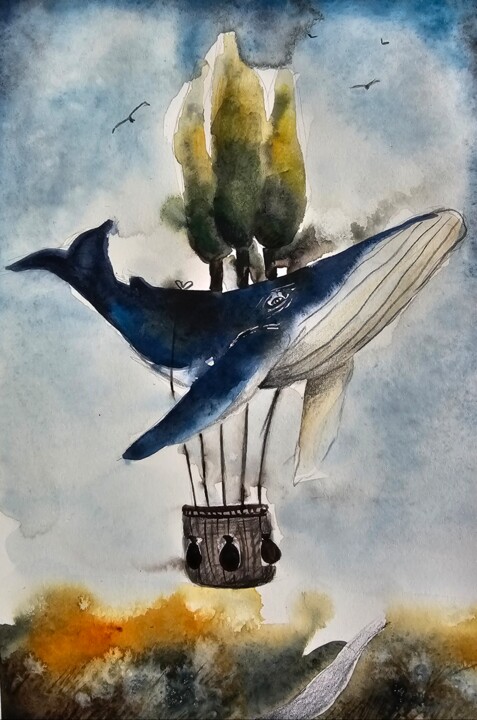 La balena con i cipressi 绘画, 11.7x8.3 in