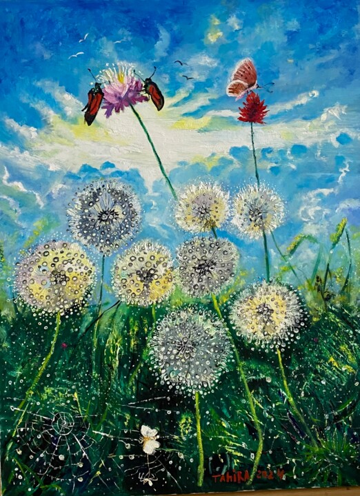 Painting titled "champ pluvieux" by Tahira Quliyeva, Original Artwork, Oil