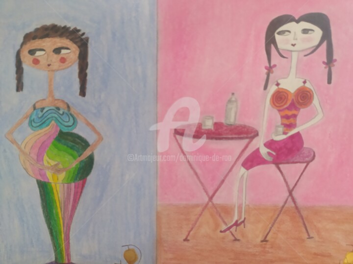 Jeunes femmes oeil 绘画, 8.3x11.4 in