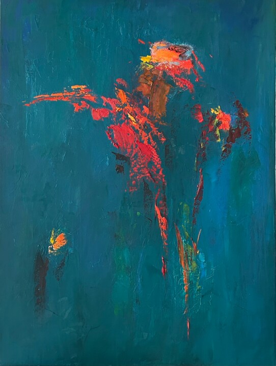 Rote Blume abstrakt 绘画, 31.5x23.6 in
