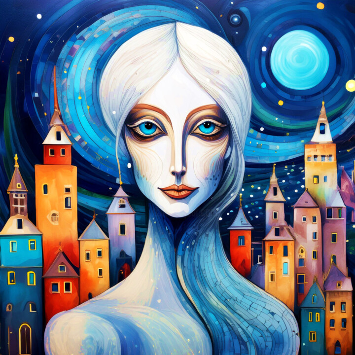 Blau - surreales Frauenportrait 数字艺术