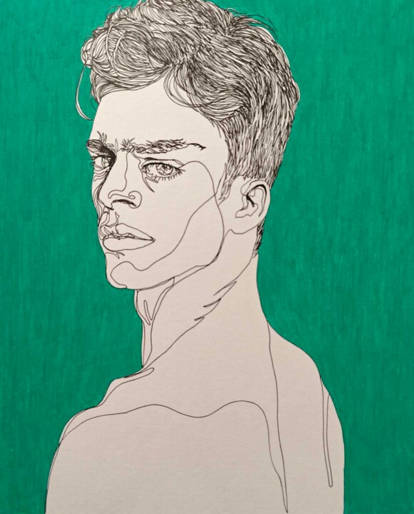Portrait d'homme vert émeraude clair 图画, 10x8 in