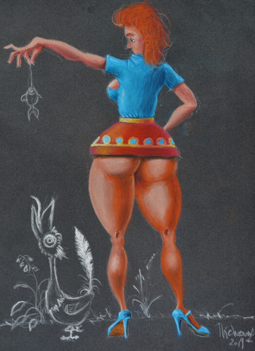 MISS NANA NOURRIT SON OISEAU Tablo, 12,6x9,8 in
