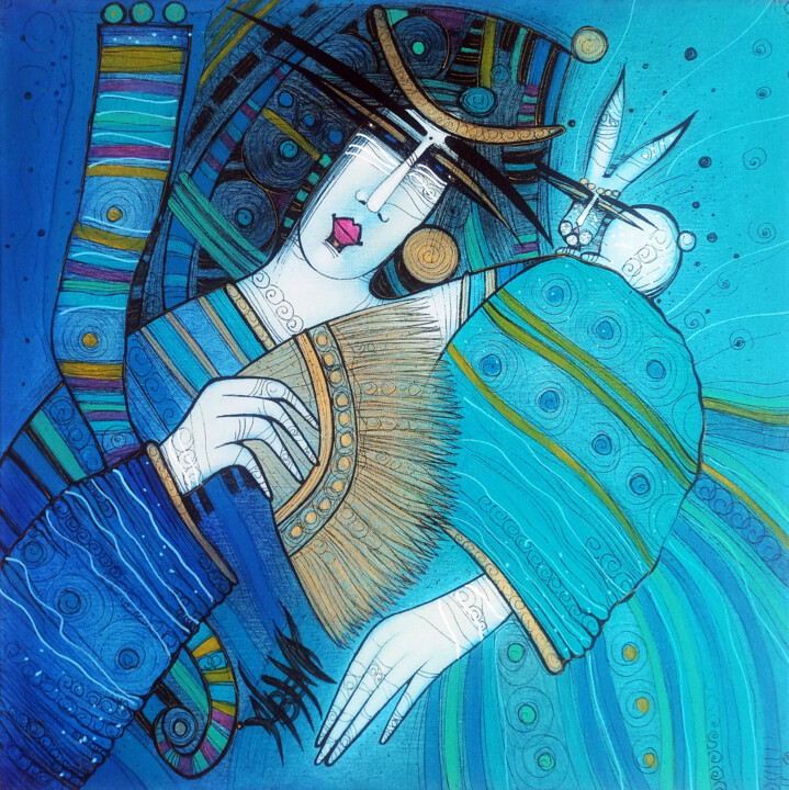 Peinture intitulée "Le lapin blanc" par Albena Vatcheva, Œuvre d'art originale, Huile Monté sur Châssis en bois