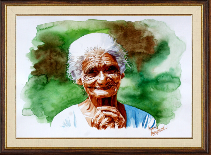 Peinture intitulée "Thankful" par Gamini Abeykoon, Œuvre d'art originale, Aquarelle