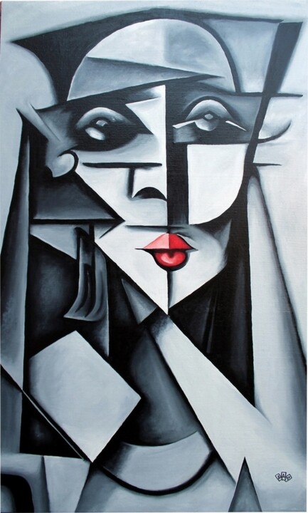 Lady. Black and white style 绘画, 52x31.5 in