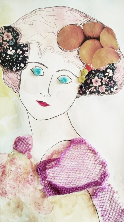 Collages titled "Muchacha, años locos" by Mora Castela, Original Artwork, Collages