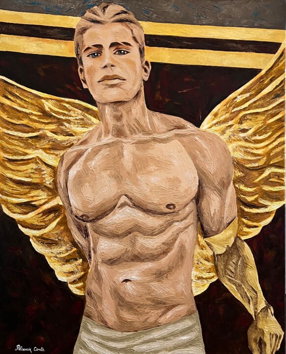 제목이 "Hermes Remains"인 미술작품 Phoenix Conte로, 원작, 기름 나무 들것 프레임에 장착됨