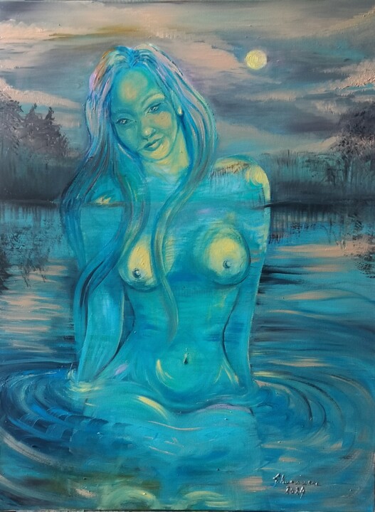 Aqua (woda w blasku ksieżyca) 绘画, 31.5x23.6 in