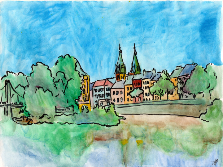 Peinture intitulée "Vue du Quai Rimbaud" par Antoine Dazy, Œuvre d'art originale, Aquarelle
