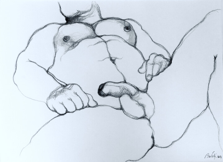 Tekening getiteld "Unknown" door Hugo Bartoli, Origineel Kunstwerk, Houtskool