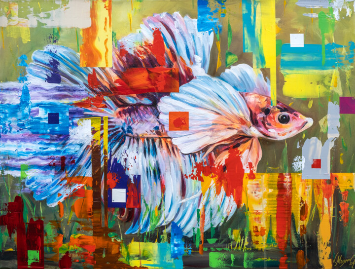 Painting titled ""Charm behind the G…" by Vitaly Moiseev, Original Artwork, Acrylic Mounted on Wood Stretcher frame