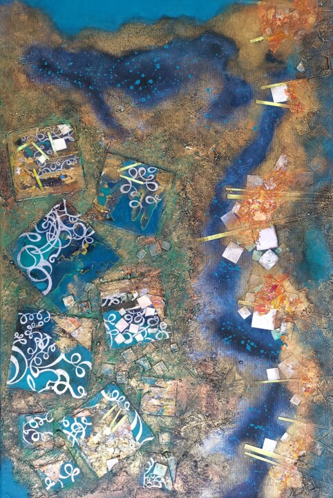 Pattern squares on copper and Emeraldldld Surface Collages, 23.6x15.8 in