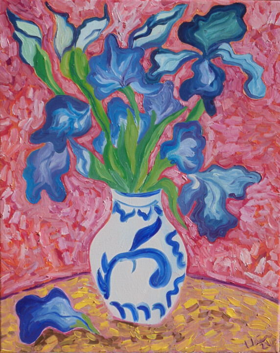 IRISES IN CHINESE VASE 3 绘画, 19.7x15.8 in