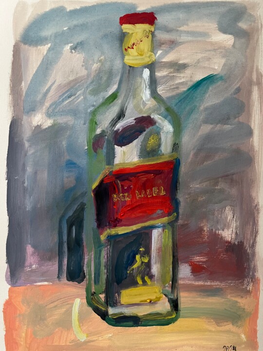 Натюрморт с бутылкой виски 绘画, 16.5x11.7 in