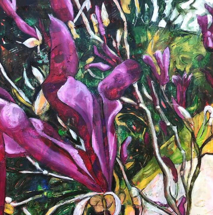 "Mes magnolias" Pittura, 31,5x31,5 in